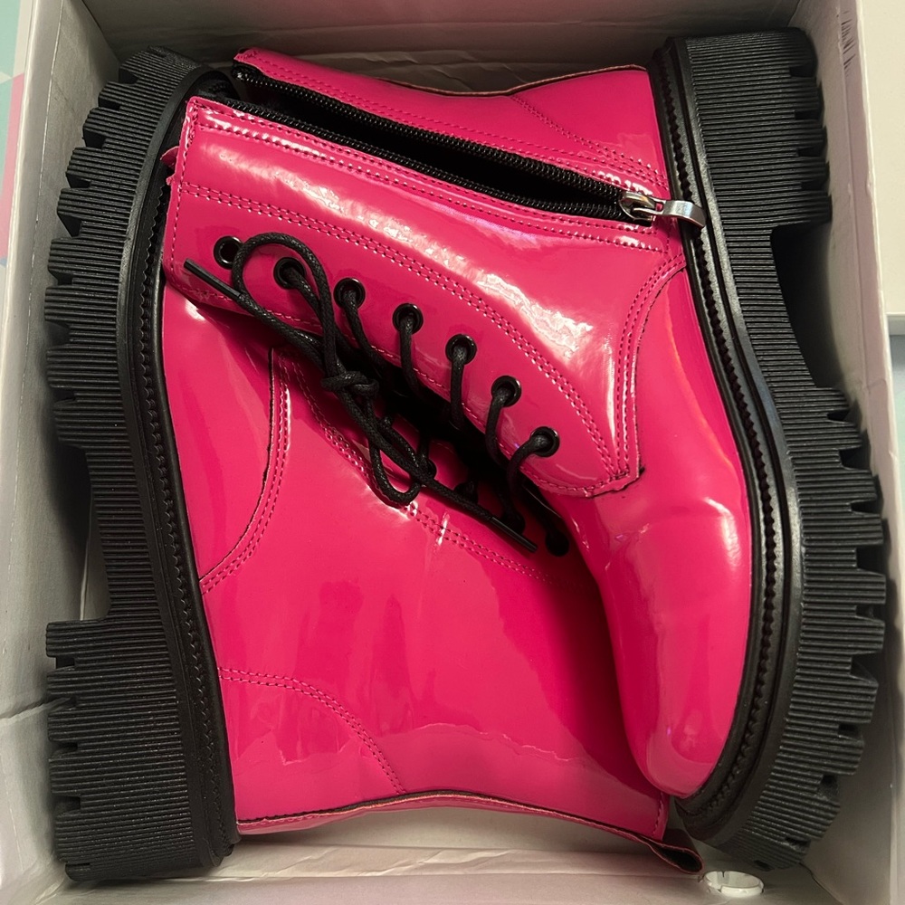 Pink Patent Leather Combat Boots Women’s Size 8